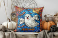 Stained Glass Halloween Ghost Pillow Cover by Axyaa