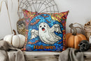 Stained Glass Halloween Ghost Pillow Cover by Axyaa