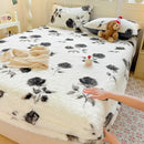 Axyaa Polka Dot Printed Milk Fleece Fitted Sheet - Thermal Mattress Cover