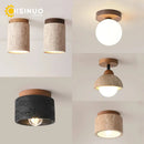 Axyaa Stone Downlight Ceiling Lamp with Wood & Travertine for Home Decor