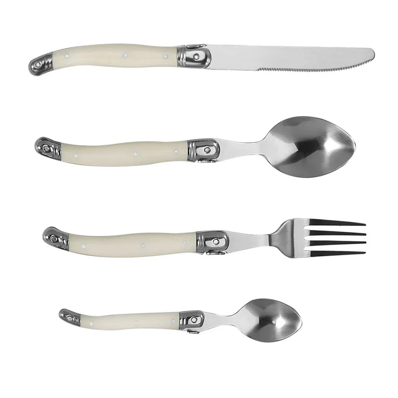 Axyaa Stainless Steel Cutlery Set with White Rivet Handle - 4-Piece