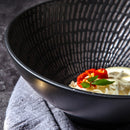 Axyaa Retro Striped Ceramic Soup Bowl 7 Inch Black Deep Noodle Restaurant Specialty