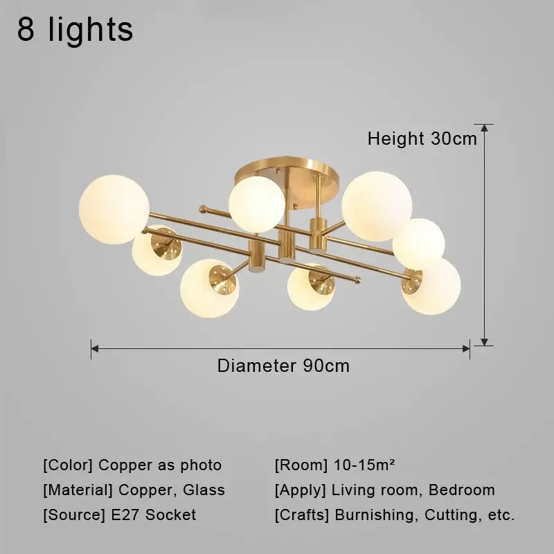 Nordic Glass Chandelier LED Light Fixture by Axyaa - Modern Living Room Decor
