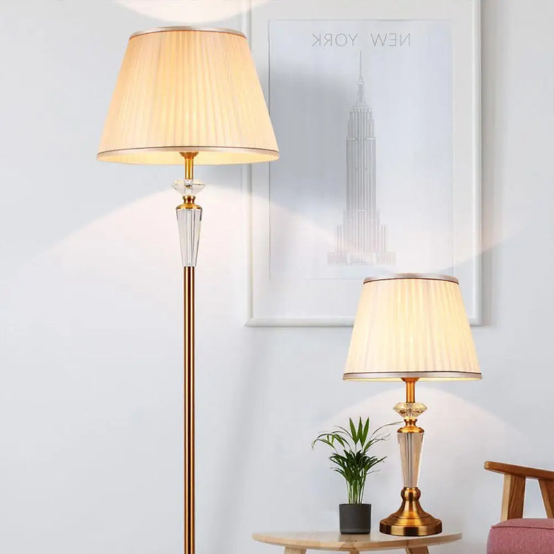 Axyaa Crystal Floor Lamp: European Retro Table Light for Home, Living Room, Bedroom