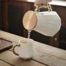 Axya White Ceramic Tea Set with Wooden Tray Teaware Tools Juice Pot Water Bottle