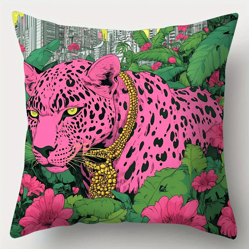 Sofa Cushion Cover Set Pink Leopard Single-Sided Print 17.7" Axyaa Brand