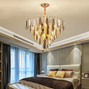 Axyaa Gold Crystal Chandelier: Luxury Indoor Lighting Fixture for Home Decor
