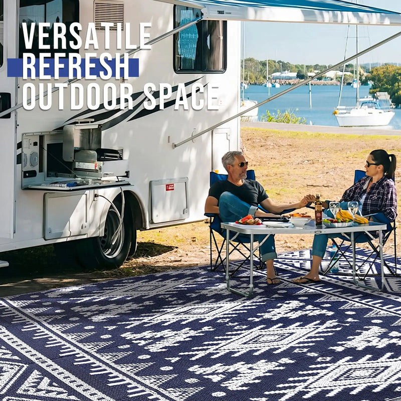 Axyaa Reversible Outdoor Straw Rug Waterproof Boho Patio Mat