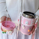 Axyaa Kids Double Straw Tumbler - Cute Rabbit Bear Design