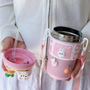 Axyaa Kids Double Straw Tumbler Water Bottle - Rabbit Bear Design