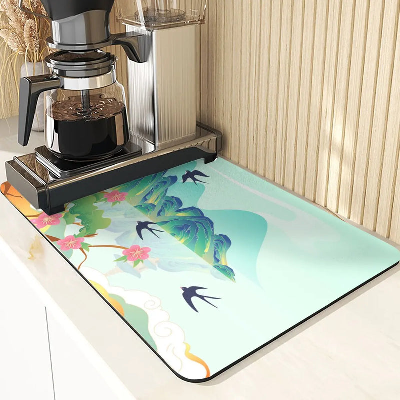 Axyaa Chinese Style Flowers Pattern Cup Mat Set for Dining Table