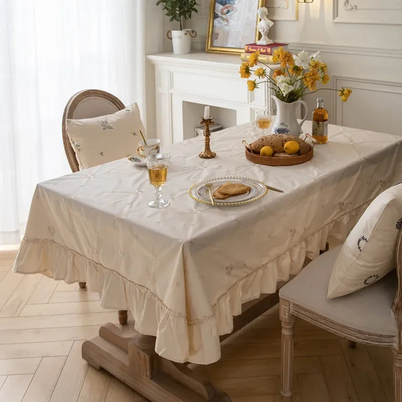 Axya Cotton Embroidered Tablecloth - Circular Light Luxury Dining Table Cover