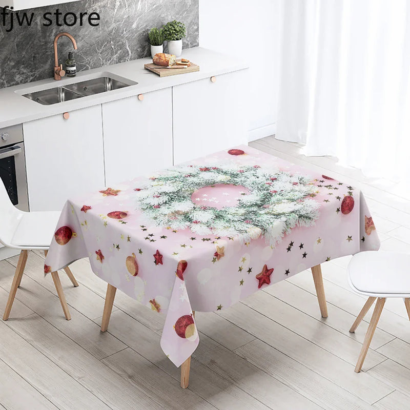 Axyaa Christmas Wreath Tree Tablecloth for Wedding Party Home Decoration