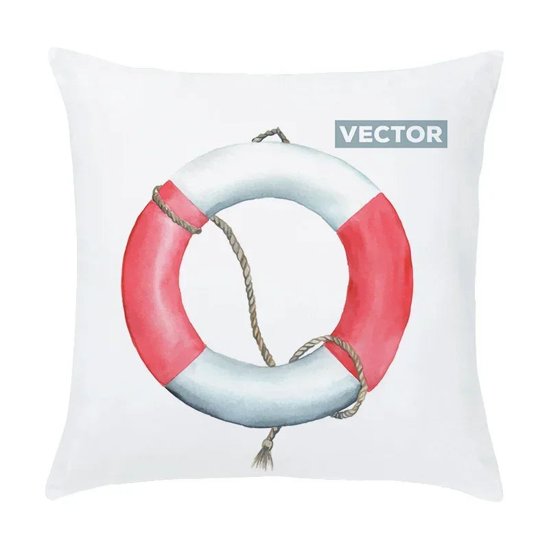 Axyaa Cartoon Sailboat Hot Air Balloon Lighthouse Cushion Cover