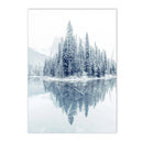 Axyaa Winter Lake Forest Owl Deer Snow Canvas Wall Art Print for Modern Home Decor