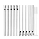 Axyaa Stainless Steel Straw Spoon Set for Milkshake Smoothie Bar - Pack of 10