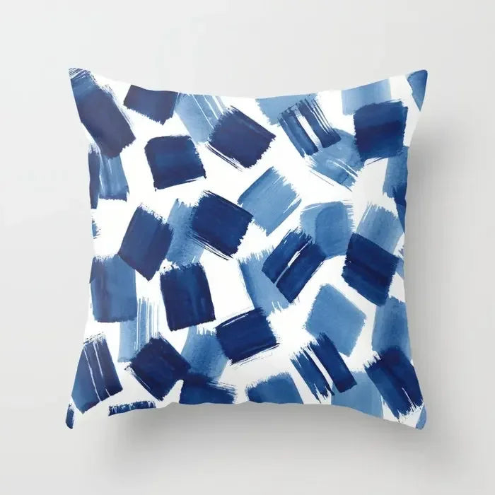 Blue Marble Geometric Cushion Cover 45x45cm for Home & Office Decor by Axyaa