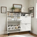 Axyaa Shoe Storage Cabinet with 4 Flip Drawers and Open Shelves
