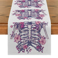 Axyaa Halloween Skeleton Floral Table Runner for Dining Room
