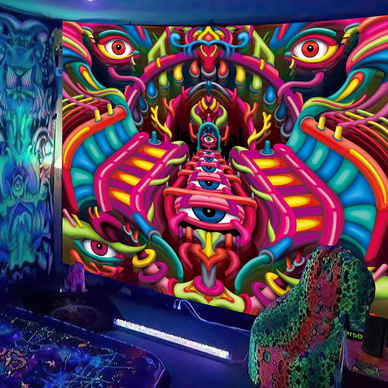 Axyaa Black Light Tapestry UV Reactive Wall Hanging Psychedelic Decor