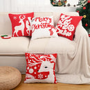 Axyaa Red Canvas Christmas Pillow Cover with Elk & Snowflake Embroidery
