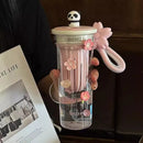 Axyaa Kawaii Sakura Panda Water Bottle with Filter - 650ml Gym Tea Juice Cup