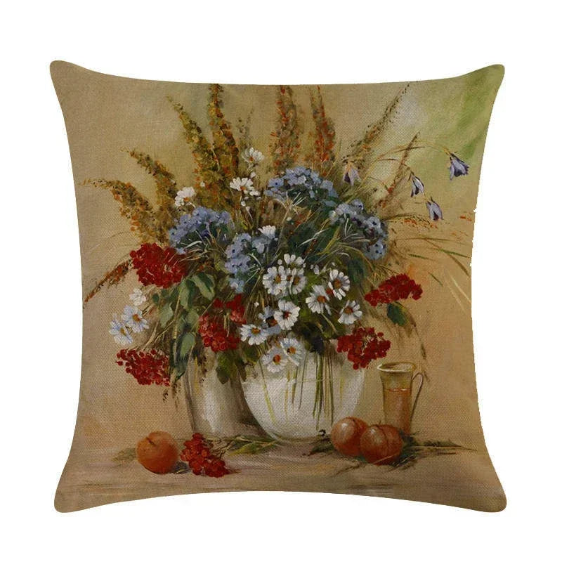 Sunflower Linen Throw Pillow Cover for Home Decor by Axyaa