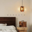 Axyaa Solid Wood Cage Pendant Light Black Metal Fixture Loft Stairs Hanging Lamp