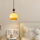 Axyaa LED Glass Pendant Lights Walnut Wood Hanging Lamp for Home Decor