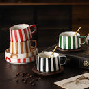 Axyaa Minimalist Stripe Ceramic Coffee Cup and Saucer Set