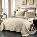 Axyaa Oversize Queen Floral Embroidered Quilt Set 3-Piece Reversible Diamond Pattern
