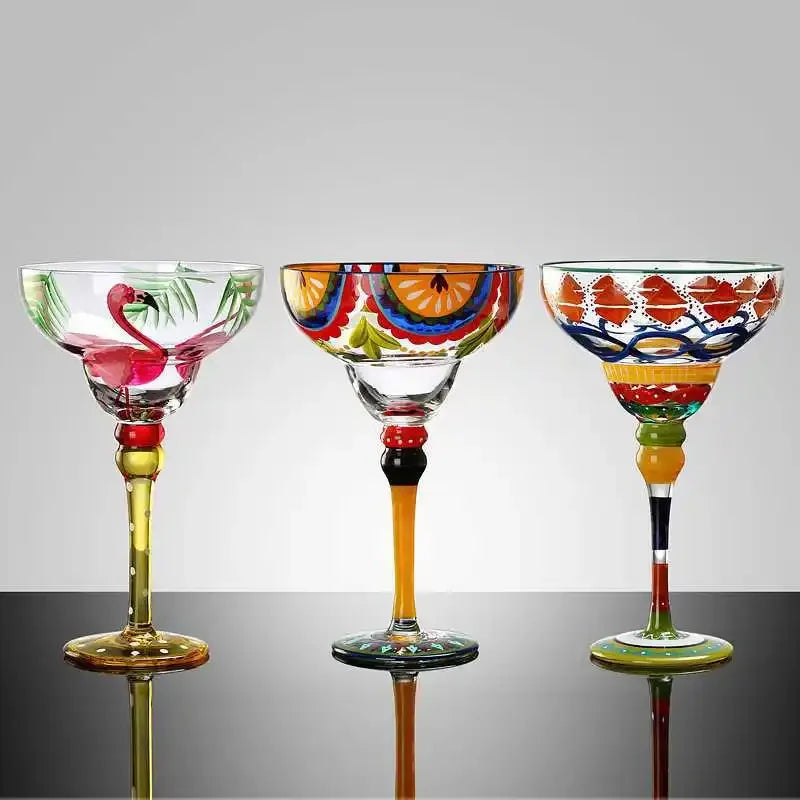 Axya Handmade Colorful Margarita Wine Glasses Set of 2