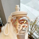 Axyaa Bear Bubble Tea Water Bottle 800ml - Cute Straw, BPA-Free