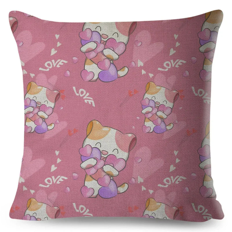 Axyaa Cat Cushion Cover: Decorative Linen Pillow for Home, Sofa, Children's Room
