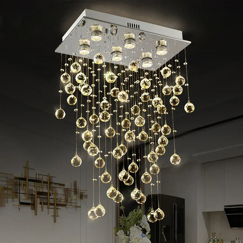 Luxury Axyaa Crystal Chandelier for Living Dining Room, Modern LED Kitchen Lighting