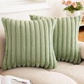 Axyaa Luxury Faux Fur Striped Pillow Covers White
