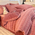 Luxury Axyaa Rabbit Fur Velvet Bedding Set, AB Side Duvet Cover, Flanne Plush Bed Sheet