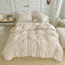 Axyaa Twist Flowers King Size Duvet Cover Set - Solid 3D Pinch Pleated Design