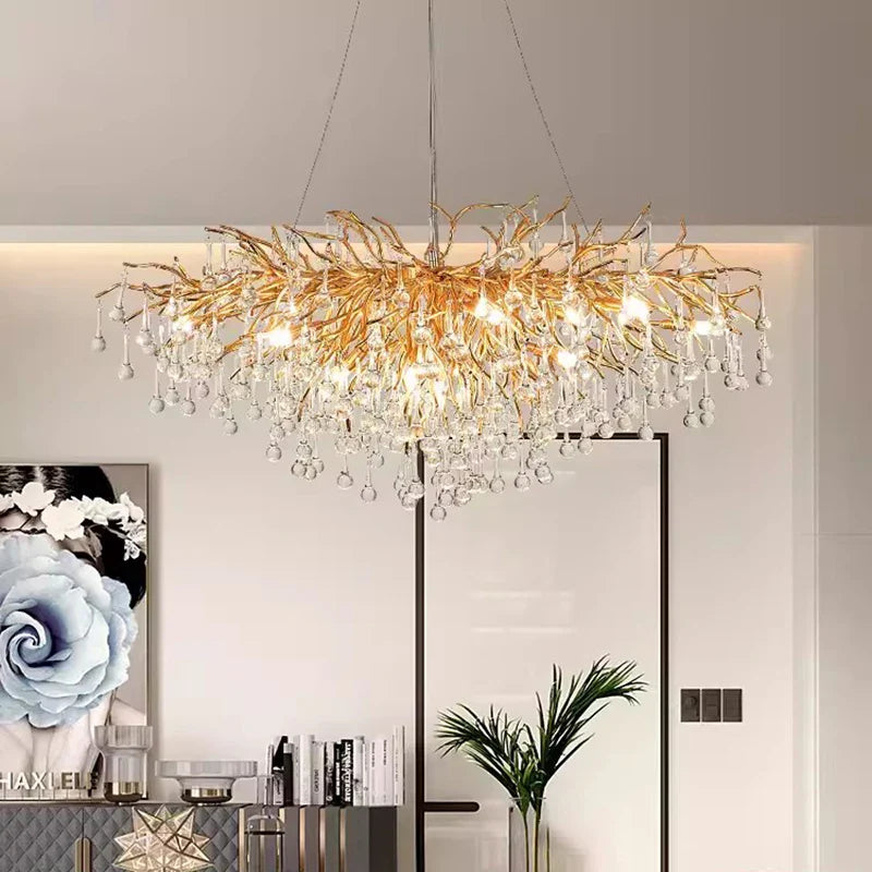 Axyaa Gold Crystal Branch Chandelier for Modern Living Room Decor