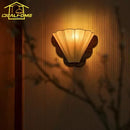 Axyaa Retro LED Wall Lamp Solid Wood Fabric Art Decor Bedroom Living Room