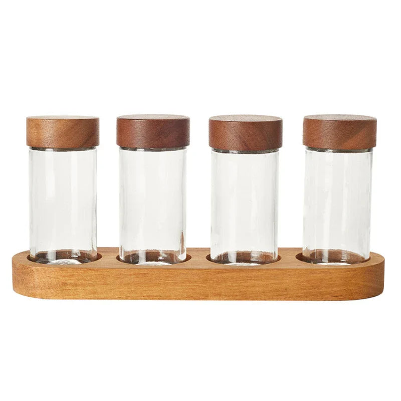 Axya Spice Box Set: Seasoning Jars, Wooden Pallets, Kitchen Storage Containers