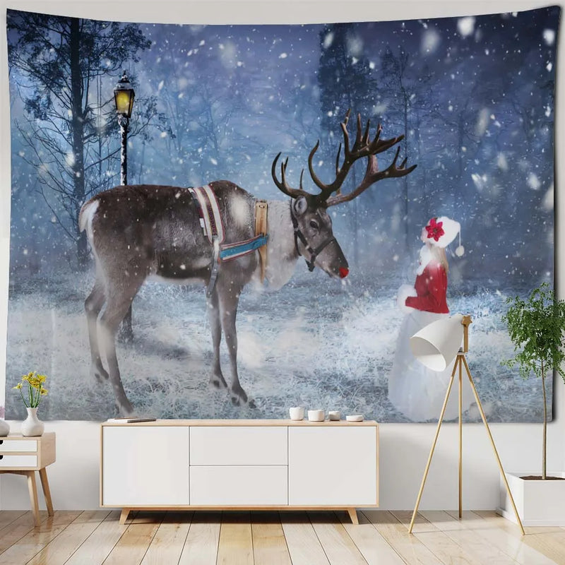 Axyaa Christmas Tapestry: Festive Holiday Scene Hanging Cloth for Home Decor