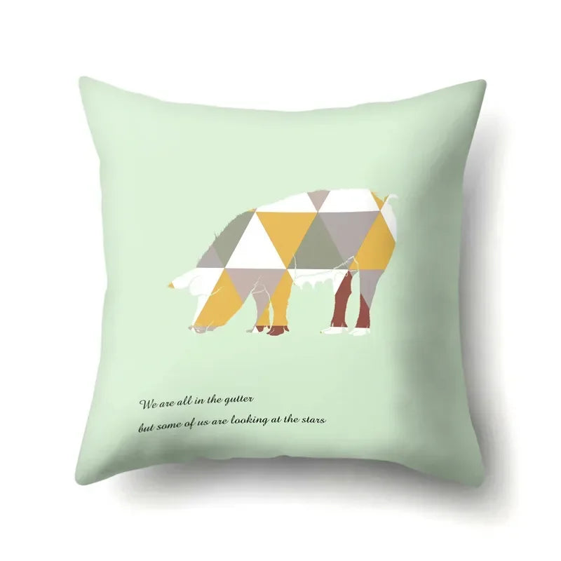 Axyaa Woodland Animal Cushion Cover: Bear Deer Pillow Case for Home Decor