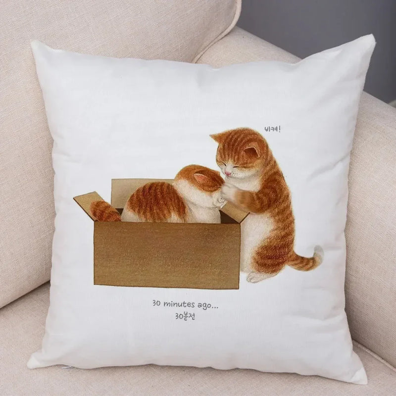 Axyaa Cartoon Cat Decorative Cushion Cover for Home, Sofa, Kids Room