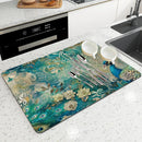 Axyaa Vintage Peacock Draining Mat - Quick Dry Kitchen & Bathroom Drain Pad