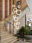 Axyaa Wooden LED Chandelier Ceiling Light for Staircase, Living Room, Dining Room