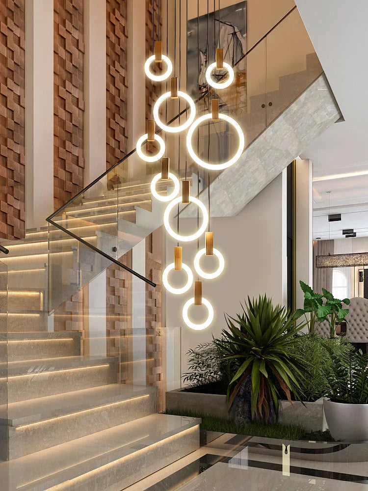 Axyaa Wooden LED Chandelier Ceiling Light for Staircase, Living Room, Dining Room