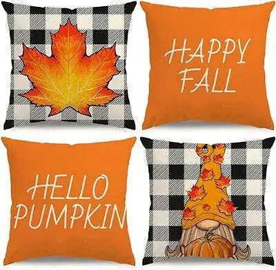 Axyaa Buffalo Check Print Linen Pillow Cover 45x45 for Fall Thanksgiving Decor