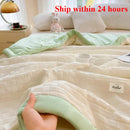 Axyaa Summer Quilt: Washed Waffle Wide Hem Soybean Cotton Solid Color Cooling Quilt