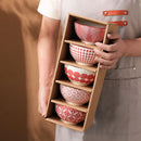 Axya Ceramic Rice Bowl Set - Family Dinner Soup Gift Box, Retro Design